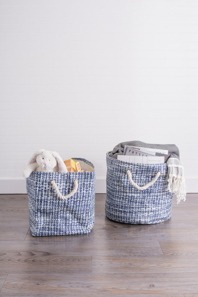 DII Paper Bin Tweed Nautical Blue Rectangle Large 17"x12x12"