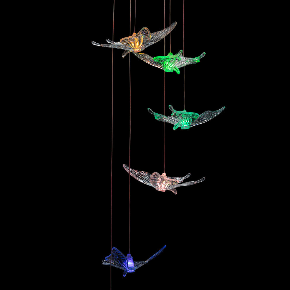 Alpine Solar Butterfly Windchime with LED Light, 26"
