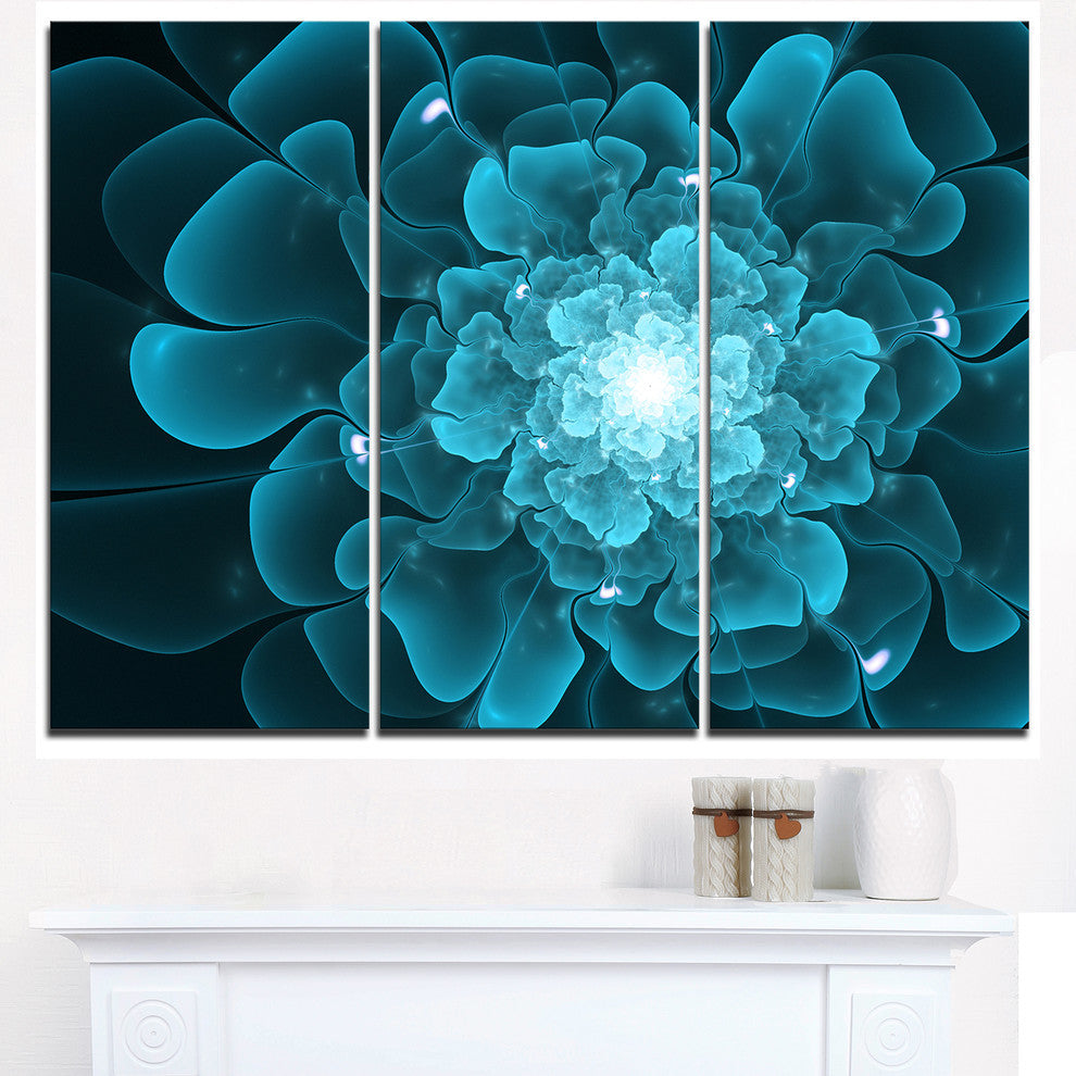 "Fractal Flower Clear Blue Digital Art" Metal Wall Art, 3 Panels, 36"x28"