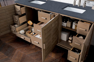 Portland 72" Double Vanity, Whitewashed Walnut w/  Charcoal Soapstone Quartz