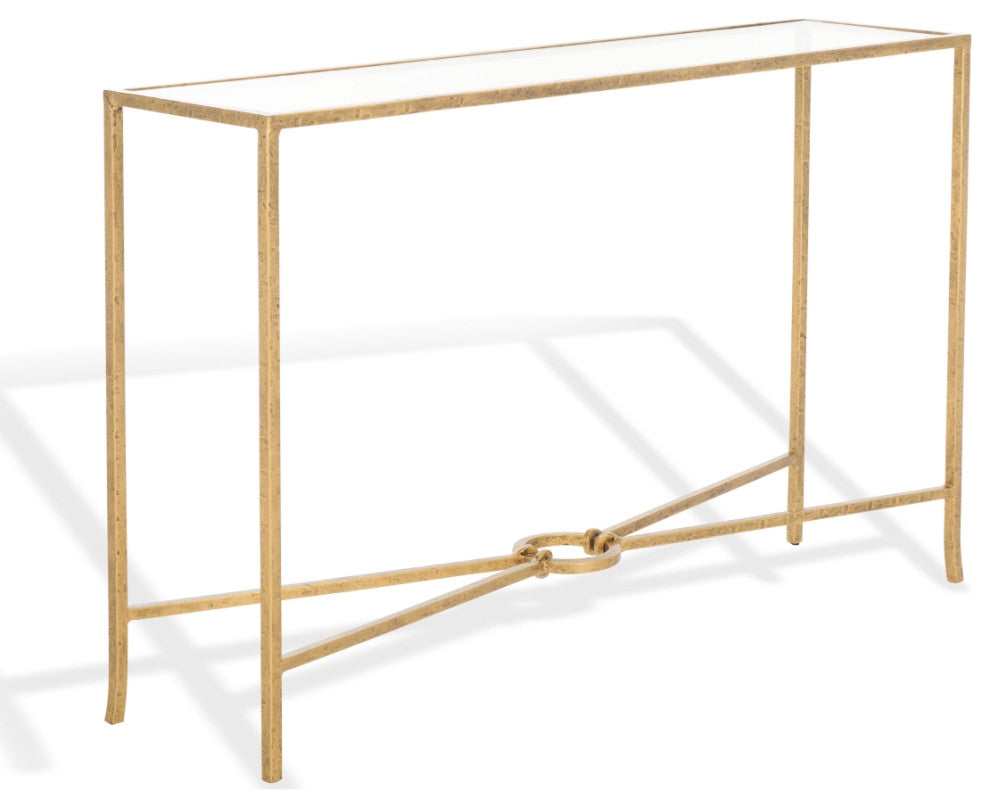 Safavieh Couture Tauri Metal Console Table, Brass/Clear