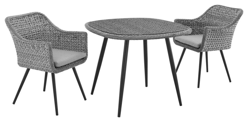 Endeavor 3 Piece Outdoor Patio Wicker Rattan Dining Set Gray Gray