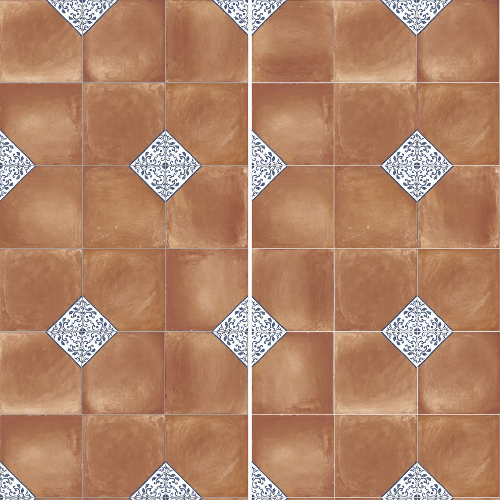 Sentier des Ocres Deco Blue Porcelain Floor and Wall Tile, Deco