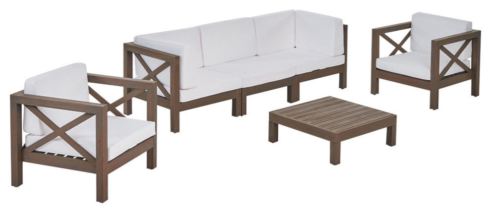 Morgan Outdoor 5 Seater Acacia Wood Sofa Chat Set, White