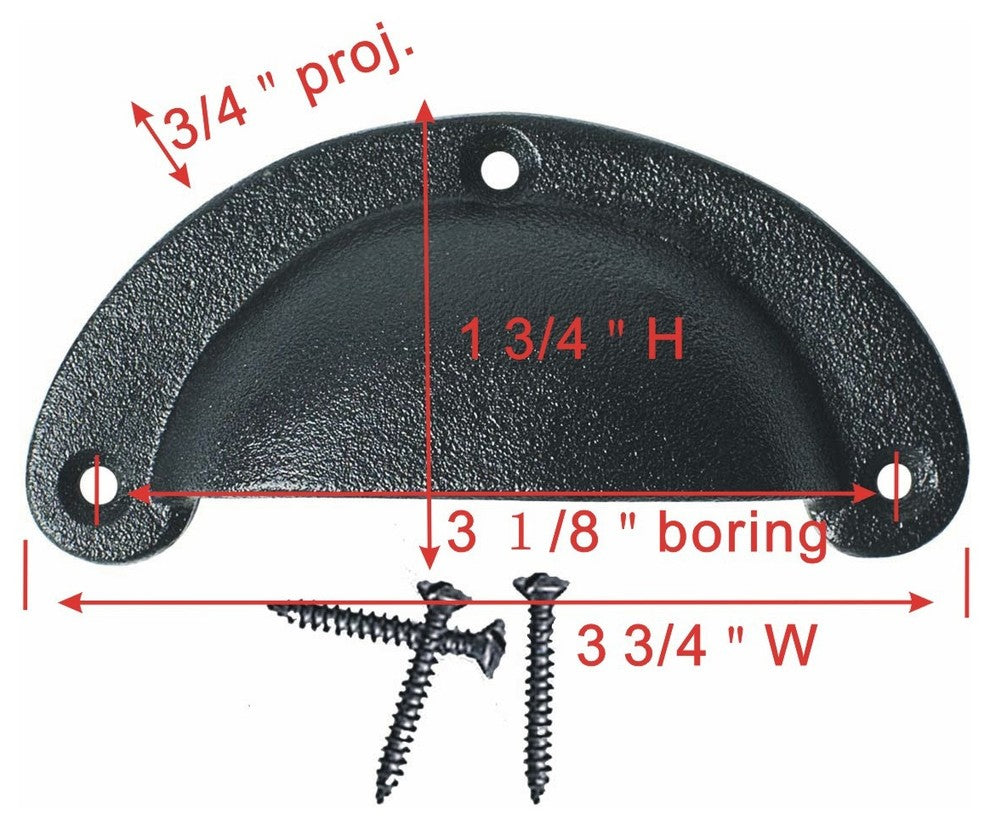 Cabinet or Drawer Bin Pull Black Iron Cup 3 3/4" x 1 3/4" H Pack of 4