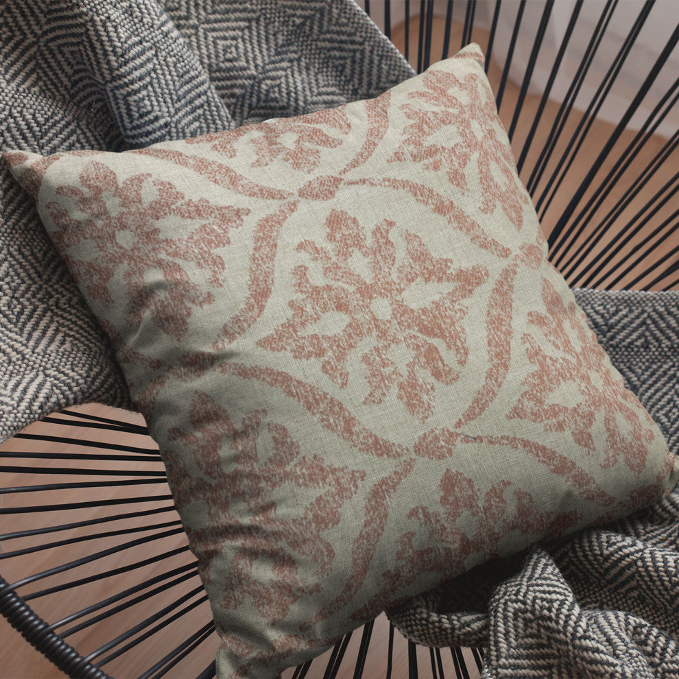 Plutus Beige Red Flowers Jacquard Luxury Throw Pillow, 20"x36"