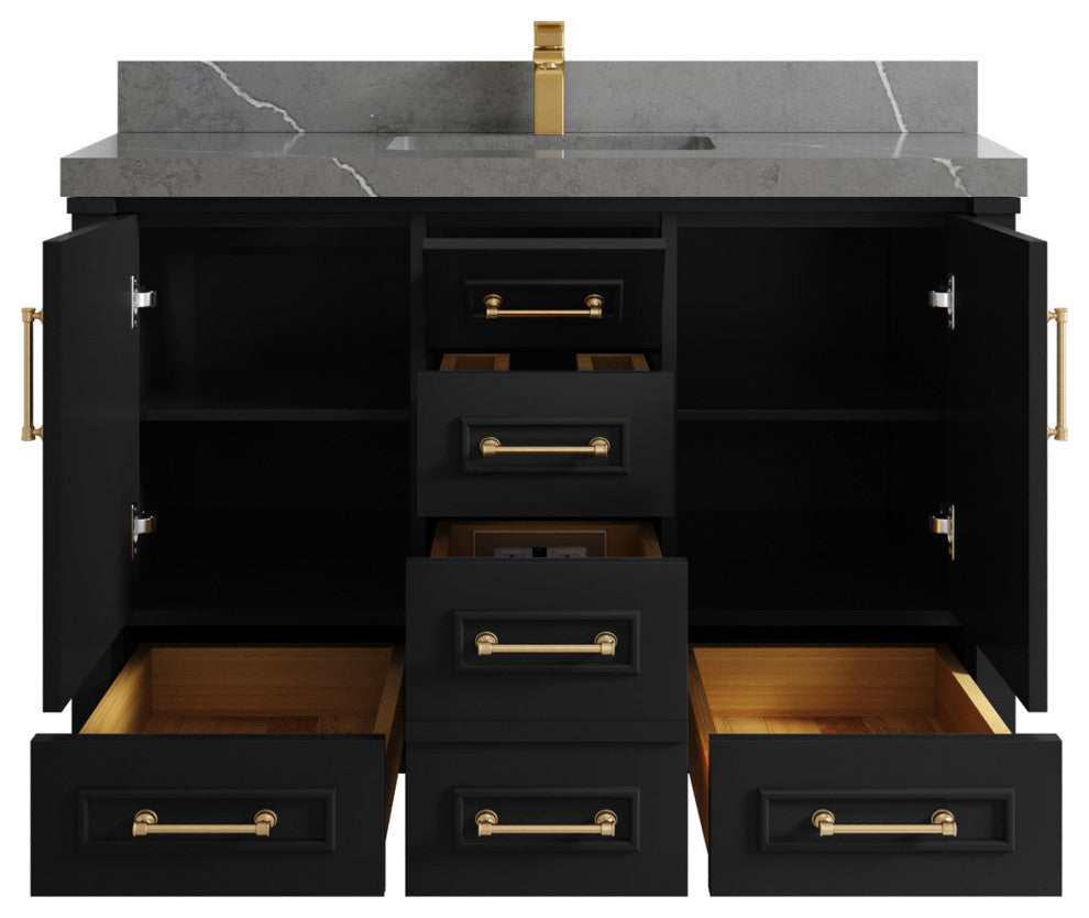 Aberdeen 48 Single Sink Bath Vanity in Black 2" Piatra Gray
