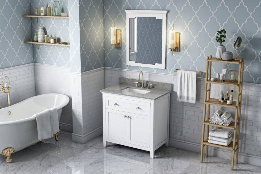 Chatham Traditional 36" White Single Sink Vanity, Steel Grey Cultured Marble Van