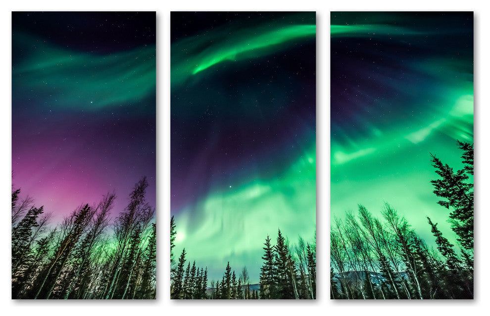 Aurora Borealis, Northern Lights, 3-Panel Canvas Print Wall Art, 60"x40"