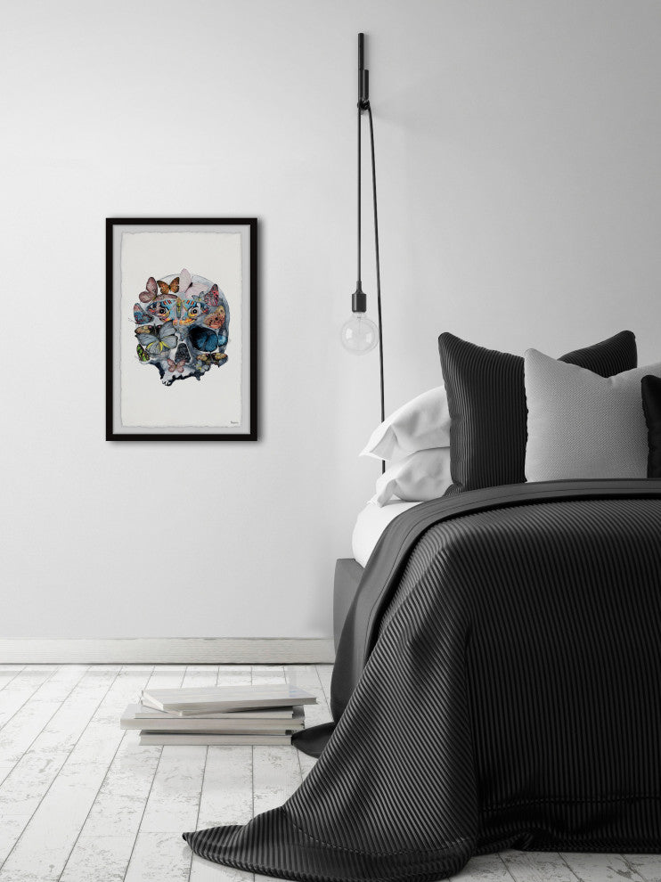 "Magnificent Butterfly Skull" Framed Painting Print, 12"x18"