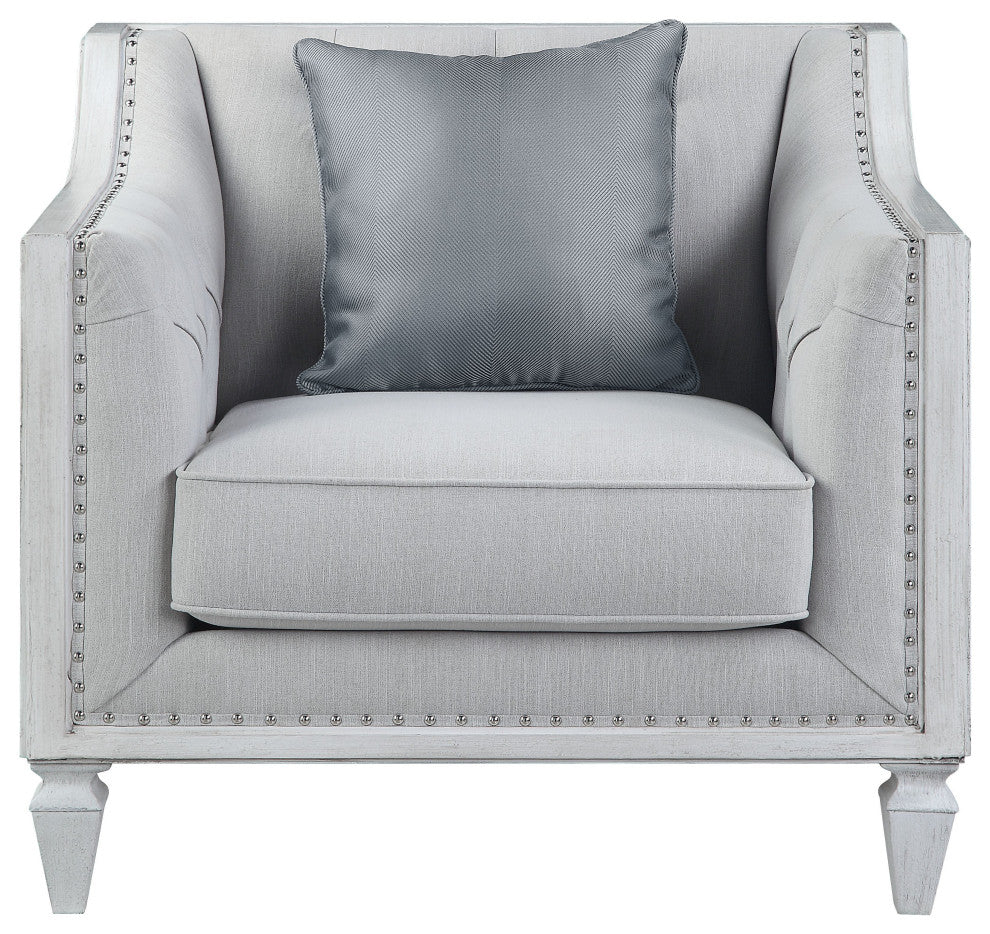 ACME Katia Chair in Gray Linen & White Finish
