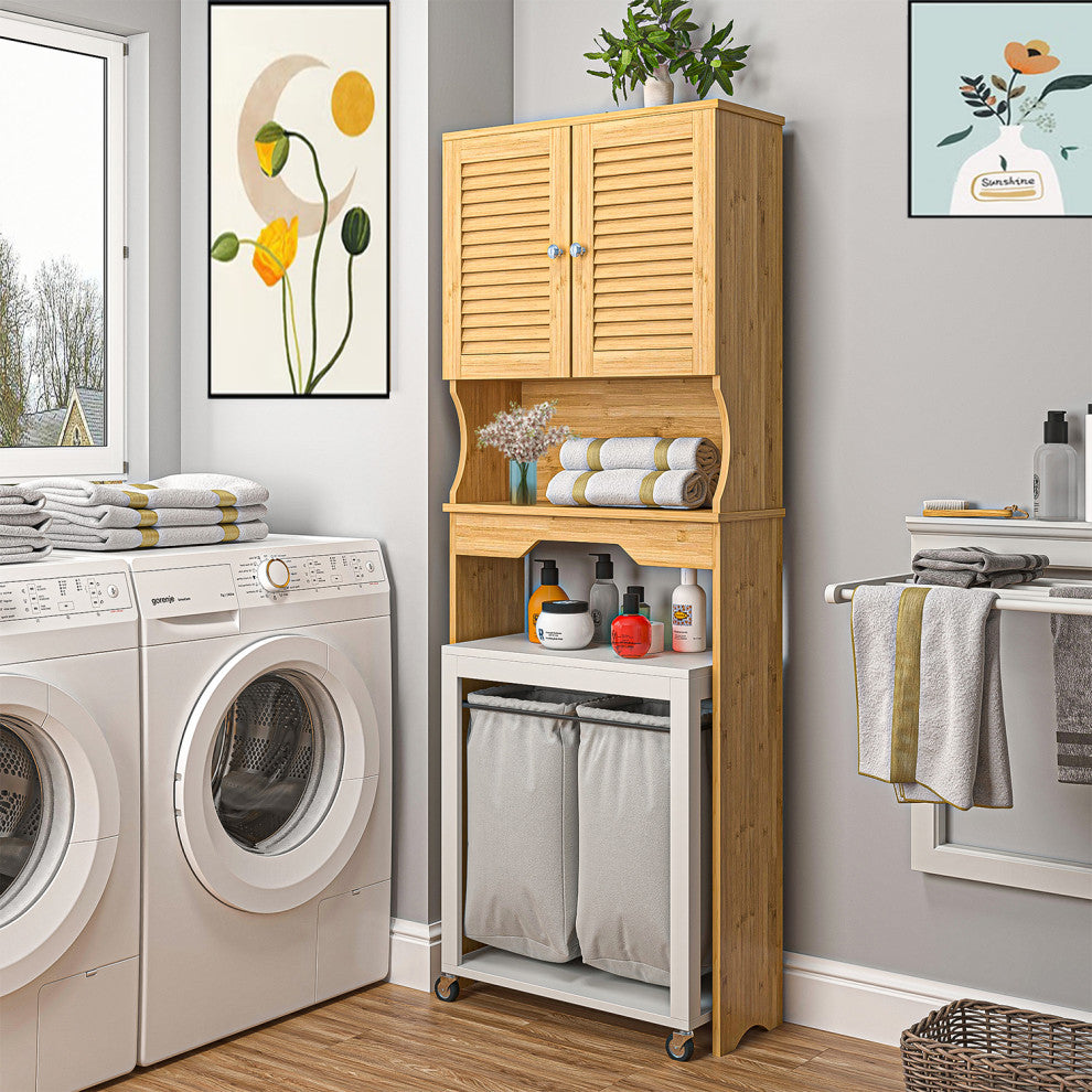 Double Shutter Door Toilet Storage Rack Natural