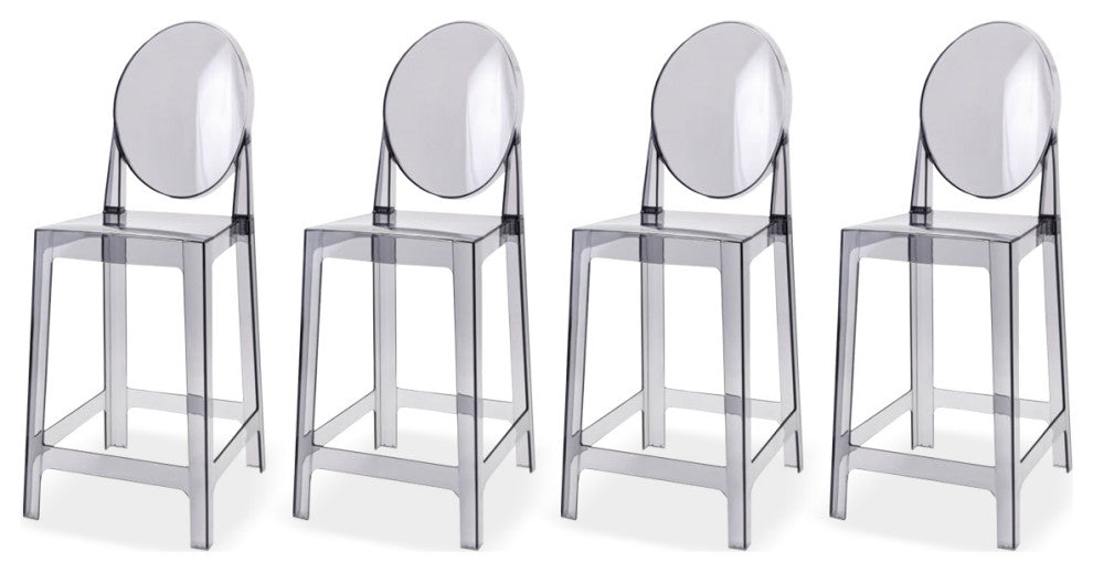 Designer Counter Height Stool With Solid High Back Side Chair Footrest, Smoke, Set of 4