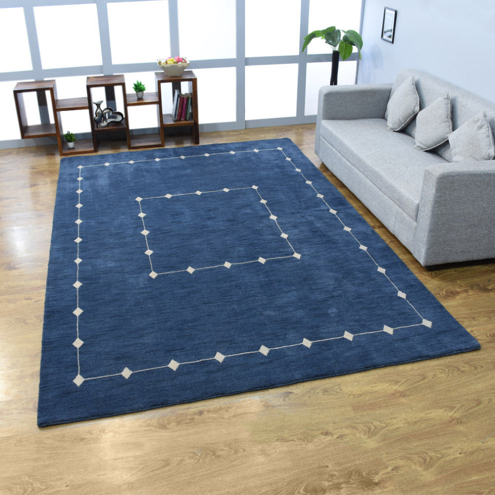 HAND KNOTTED LOOM WOOL ECO-FRIENDLY AREA RUGS - Rectangle, Blue, Geometric