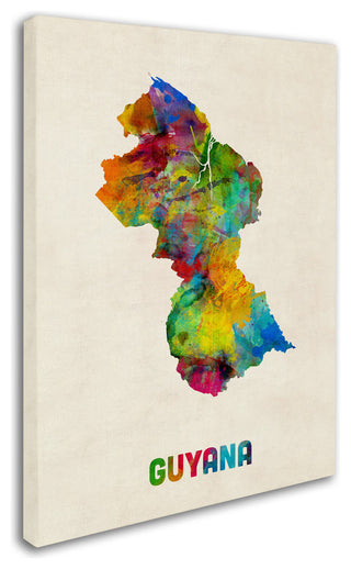 'Guyana Watercolor Map' Canvas Art by Michael Tompsett