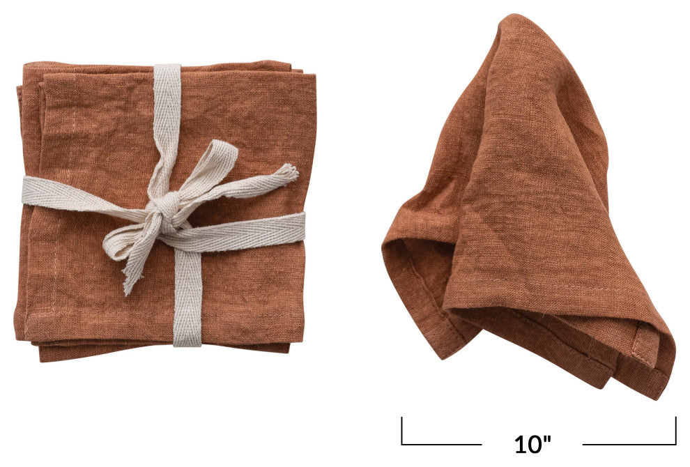 10" Square Stonewashed Linen Cocktail Napkins Olive, Set of 4, Rust
