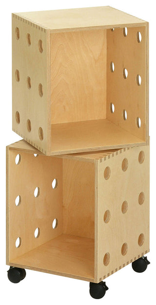 Modern Low Stacking Cube Bookcase, Offi Perf Boxes, Birch