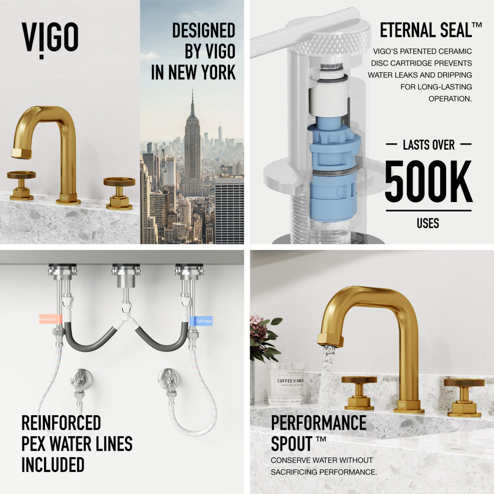 VIGO Hart 7" H 2-Handle Widespread Bathroom Faucet, Matte Brushed Gold