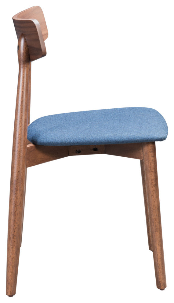 Newman Dining Chair, Set of 2 Walnut & Blue
