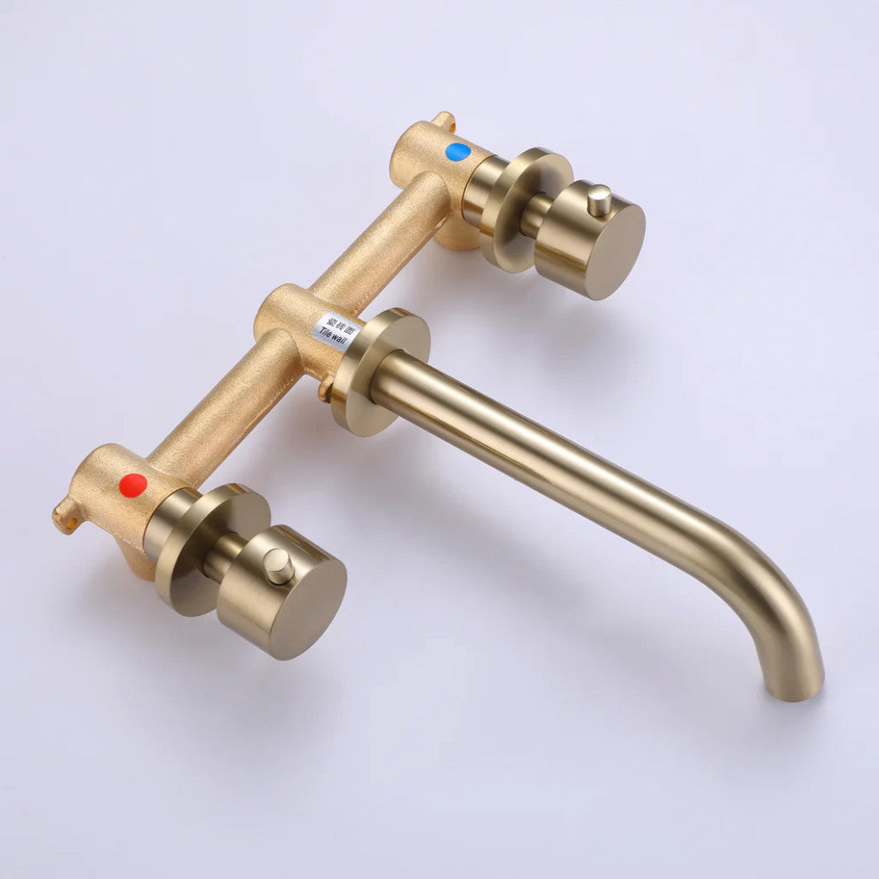 Solid Brass Wall Mount 2 Handle Bathroom Sink Faucet