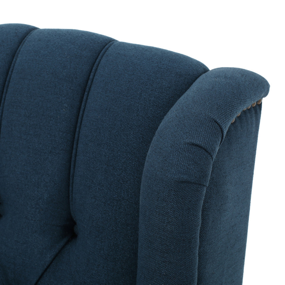 GDF Studio Xanthe Tufted Fabric Recliner, Set of 2, Navy Blue and Dark Brown