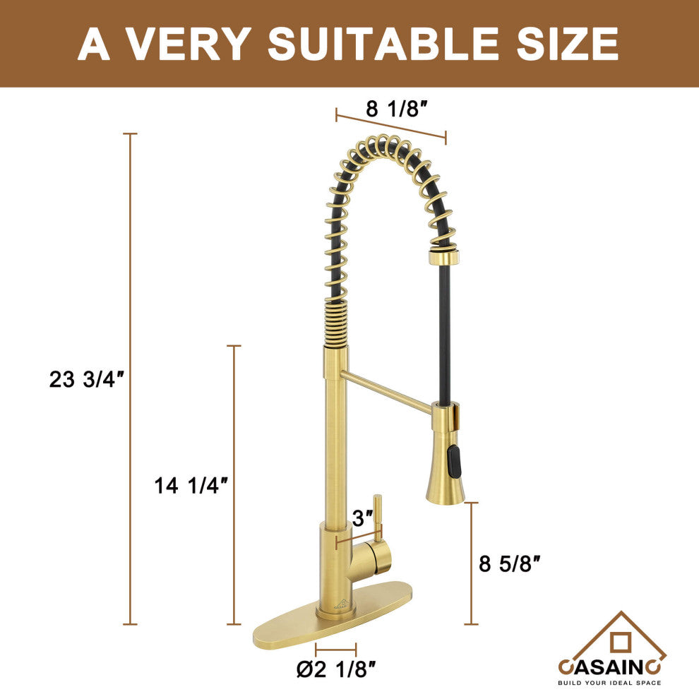 Kitchen Faucet Spring Pull Down Sprayer Dual-Function Spray Head Brushed Gold