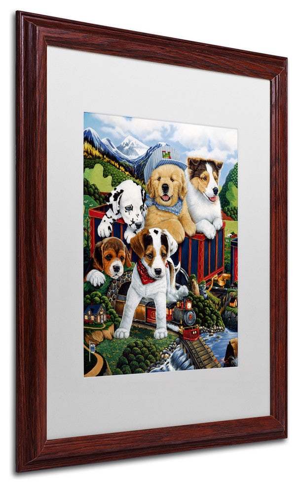 Jenny Newland 'Choo Choo Puppies' Matted Framed Art, 20x16