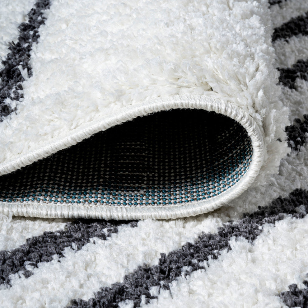 Petra Stripe Geometric Shag, White/Black, 3x5