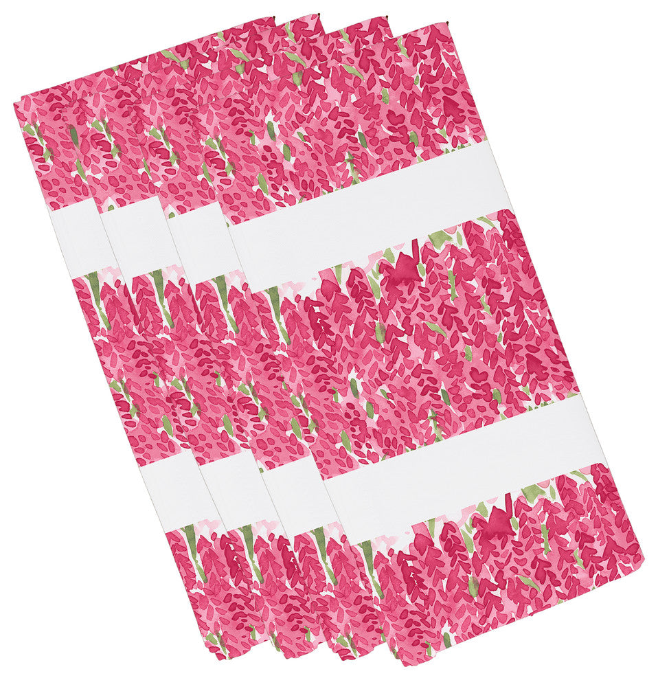 Flower Bell Stripe Floral Print Napkins, Set of 4, Pink, 19"