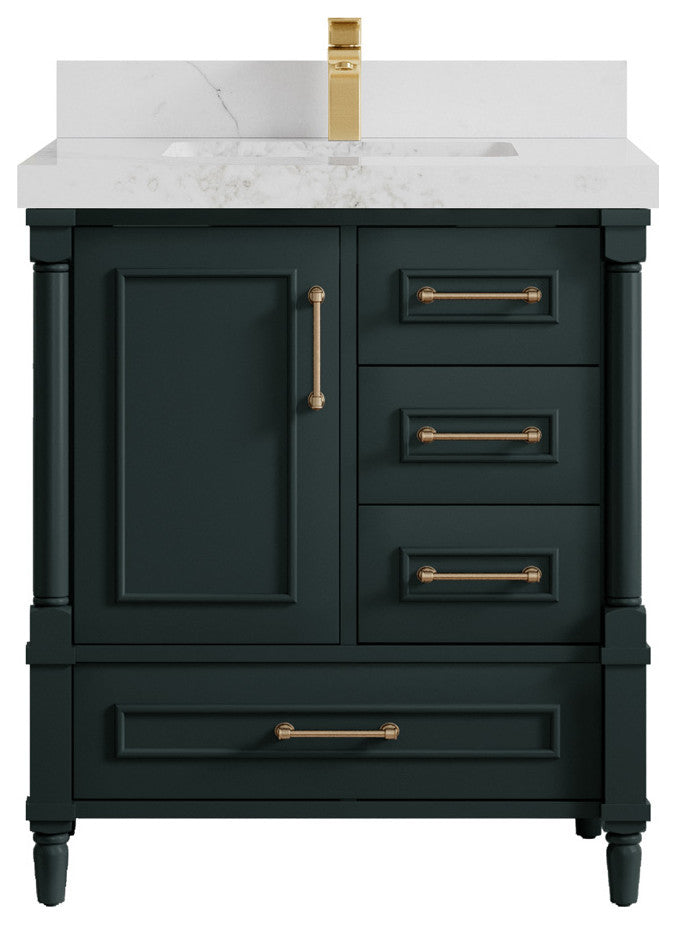 Aberdeen 30 Single Sink Bath Vanity in Dark Forest Green 2" Calacatta Nuvo