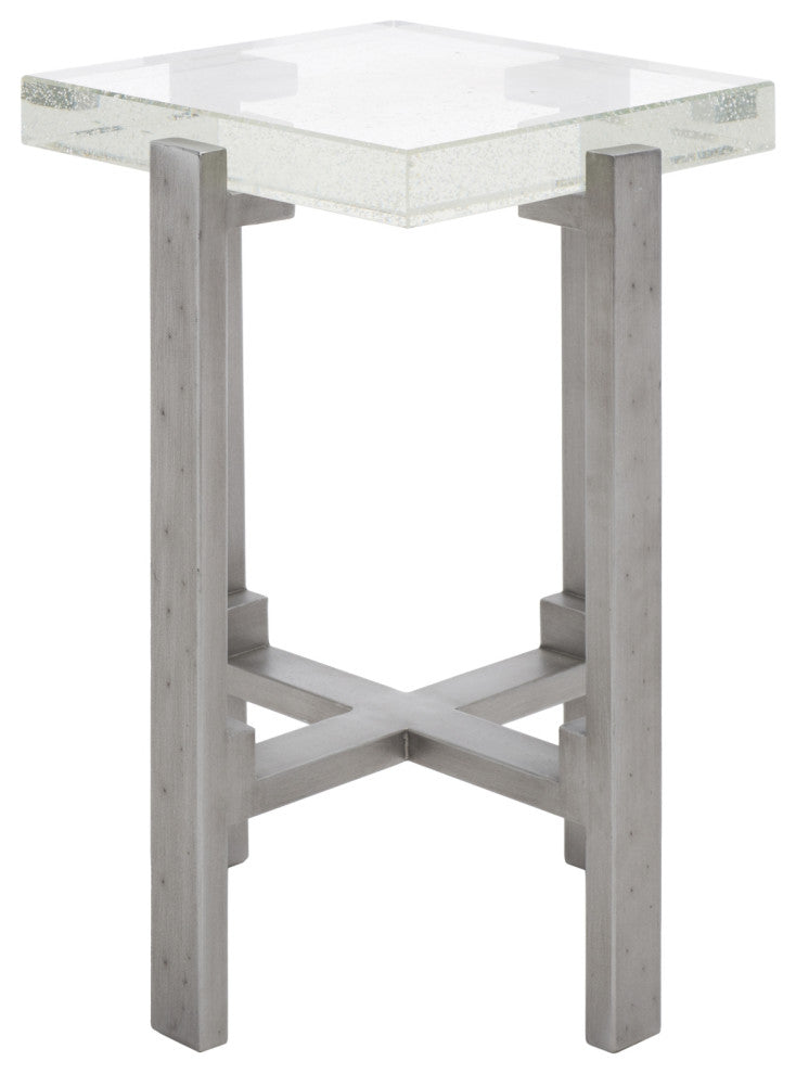 Safavieh Couture Jazlyn Square Bubble Glass Table, Silver/Clear