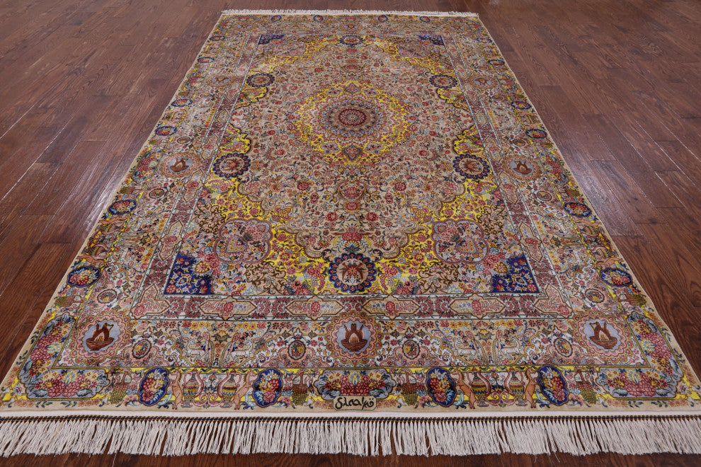 7' 0" X 10' 0'' High End Persian 100% Silk Hand Knotted Rug Q4776