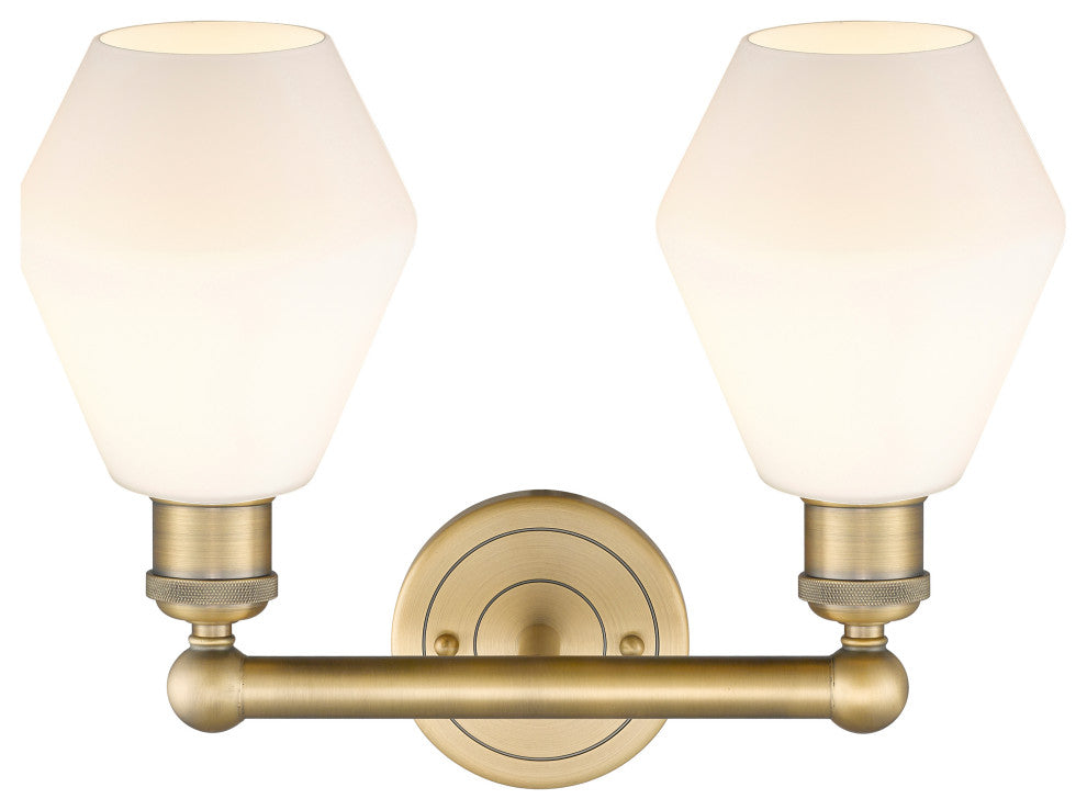Cindyrella 2-Light 15" Bath Vanity Light, Brushed Brass, Cased Matte White Shade