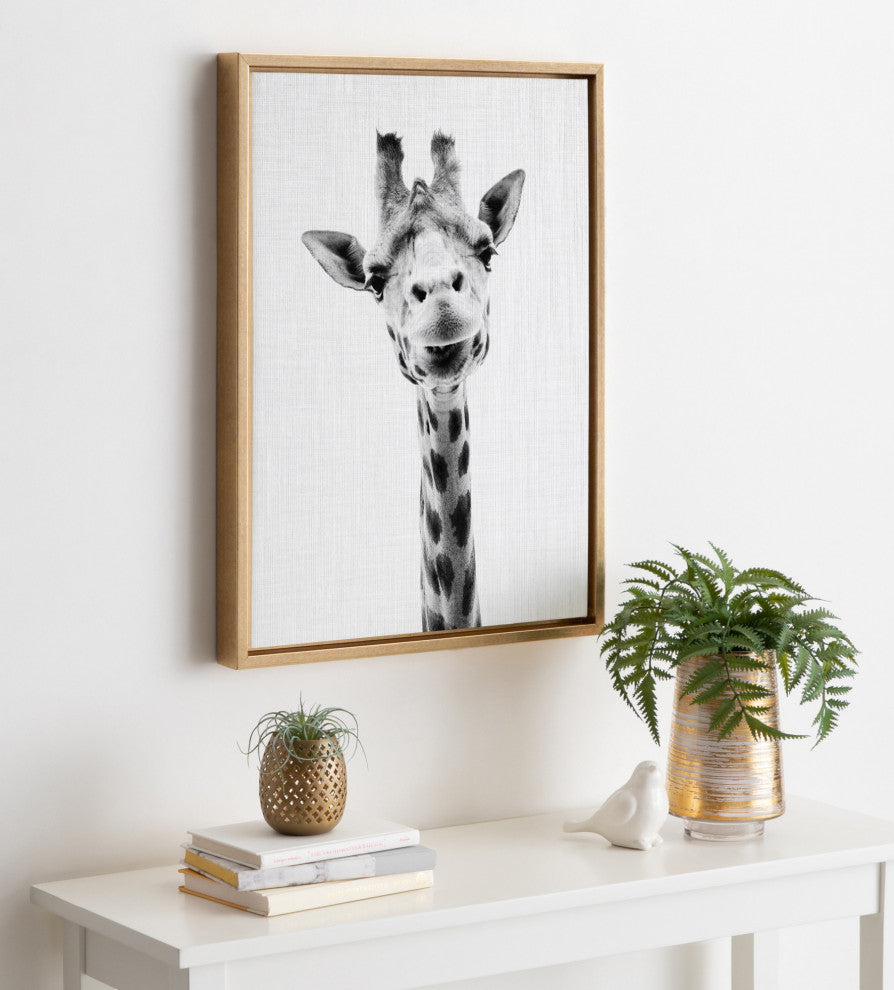 Sylvie Giraffe Portrait Framed Canvas by Simon Te Tai, Gold 18x24