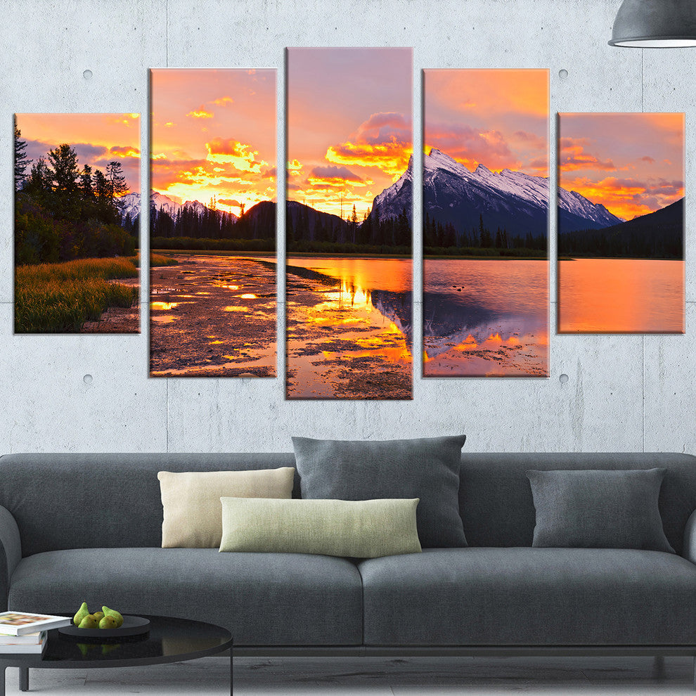 "Sunset Above Vermilion Lakes" Landscape Canvas Photo Print, 5 Panels, 60"x32"