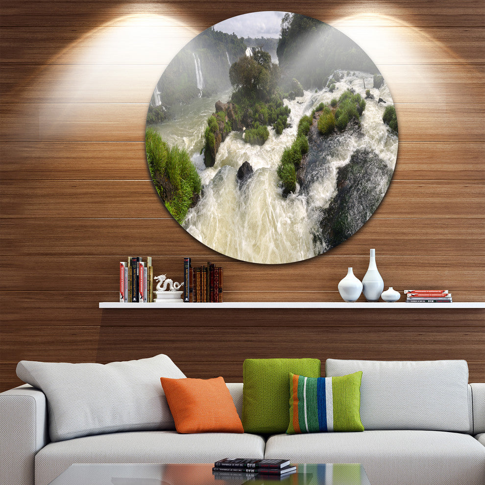 Waterfall Iguacu Falls In Brazil, Landscape Disc Metal Wall Art, 36"