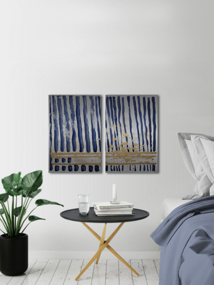 Blue Verticals Diptych, 32"x24"