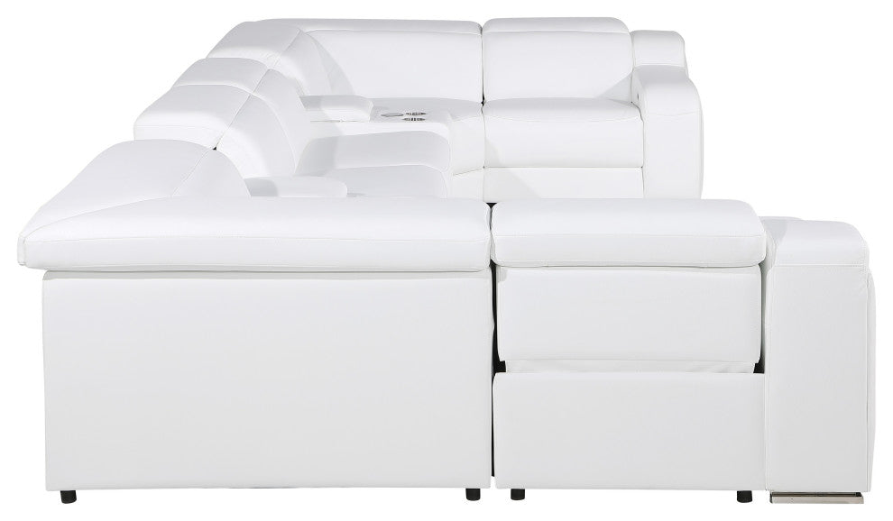 Marco-8-Piece 4-Power Reclining Italian Leather Sectional, White
