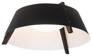 Casia 22" Flush Mount, Walnut, Matte Black With Matte White Interior, 2700k Led