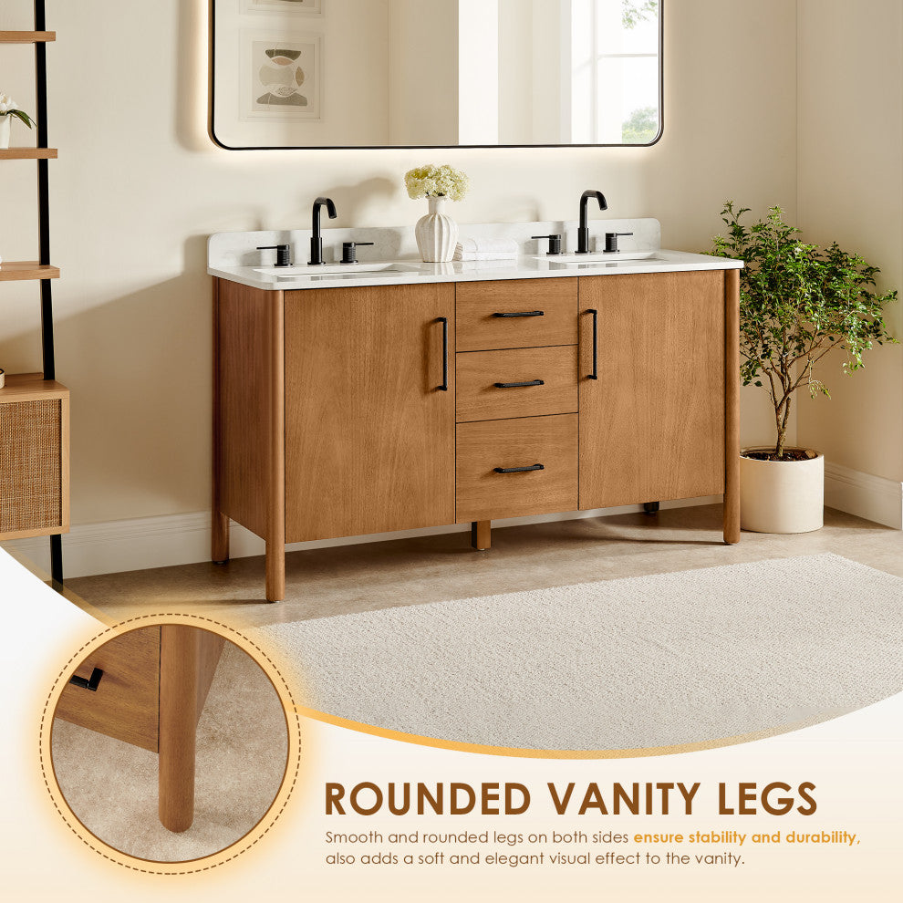 Velora Bathroom Vanity, Mango Brown, 60", With Mirror