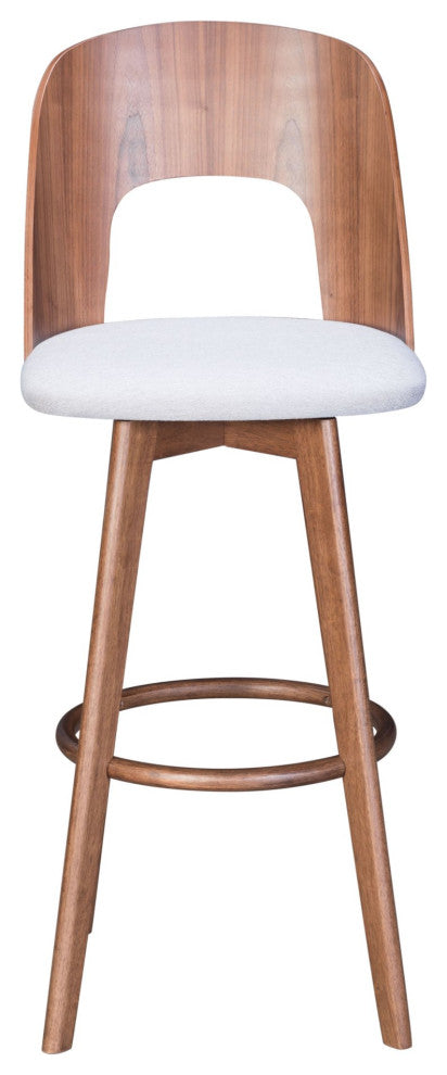 Bar Stool Chair Barstool, Set of 2, Fabric, Wood, Walnut, Gray, Cafe