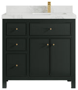 Sonoma 36 Right Offset Bath Vanity in Dark Forest Green with 2" Calacatta Nuvo