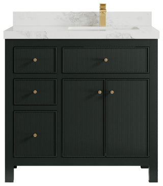Sonoma 36 Right Offset Bath Vanity in Dark Forest Green with 2" Calacatta Nuvo