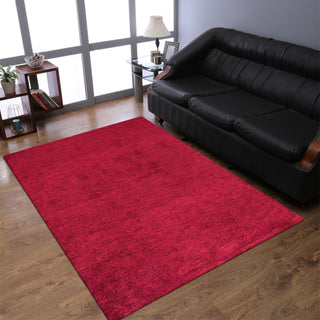 Hand Knotted Loom Silk Area Rug Solid Dark Red