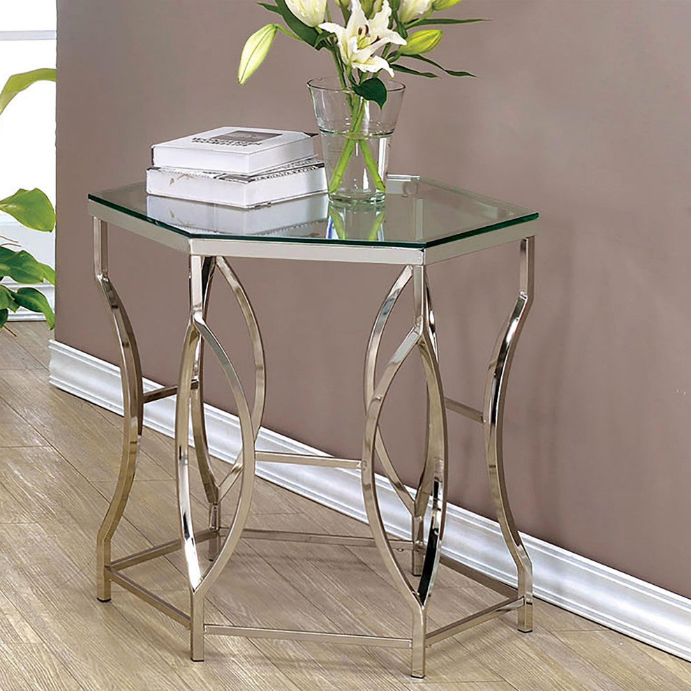 Furniture of America Annette Contemporary Metal End Table in Chrome