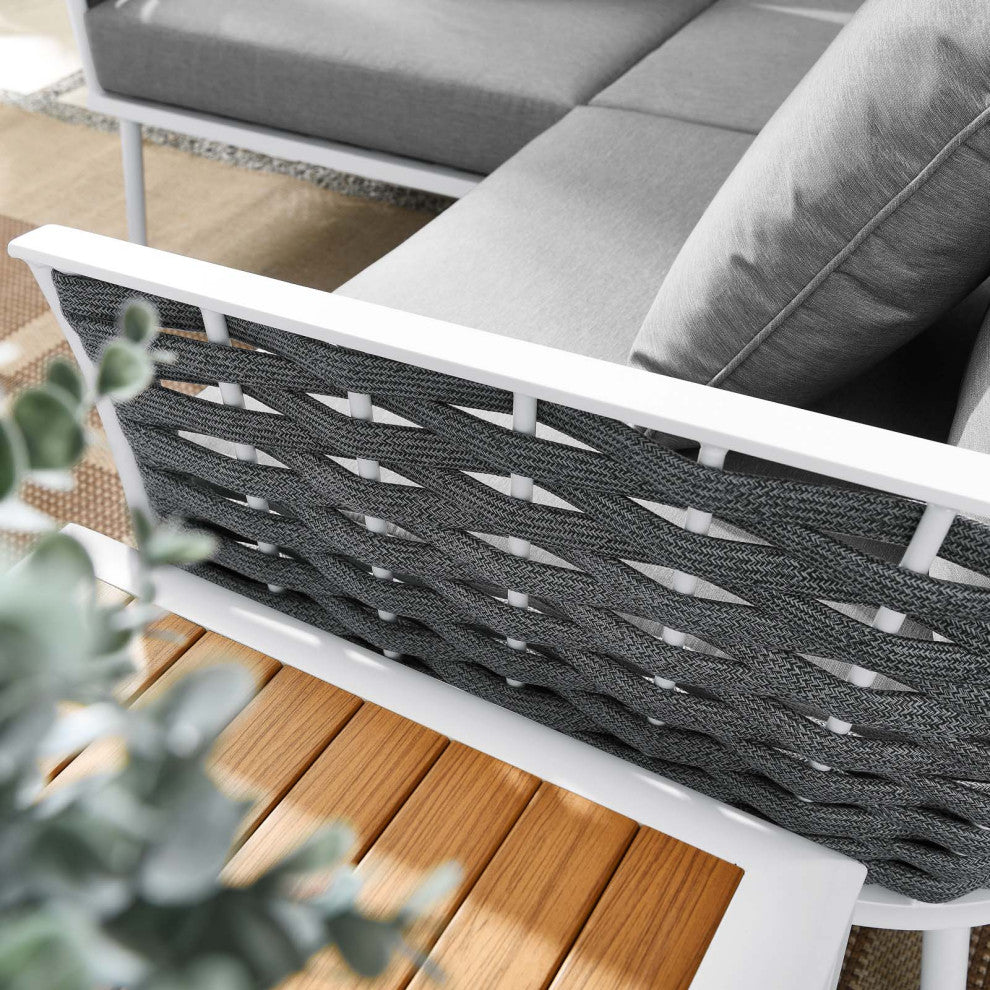 Sectional Sofa Table Set, White Gray, Aluminum, Modern, Outdoor Patio