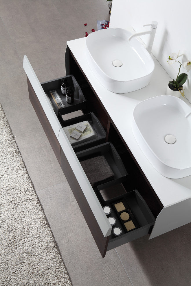 Ronda Wall Mount Vanity, Smoke Gray Oak, 55"