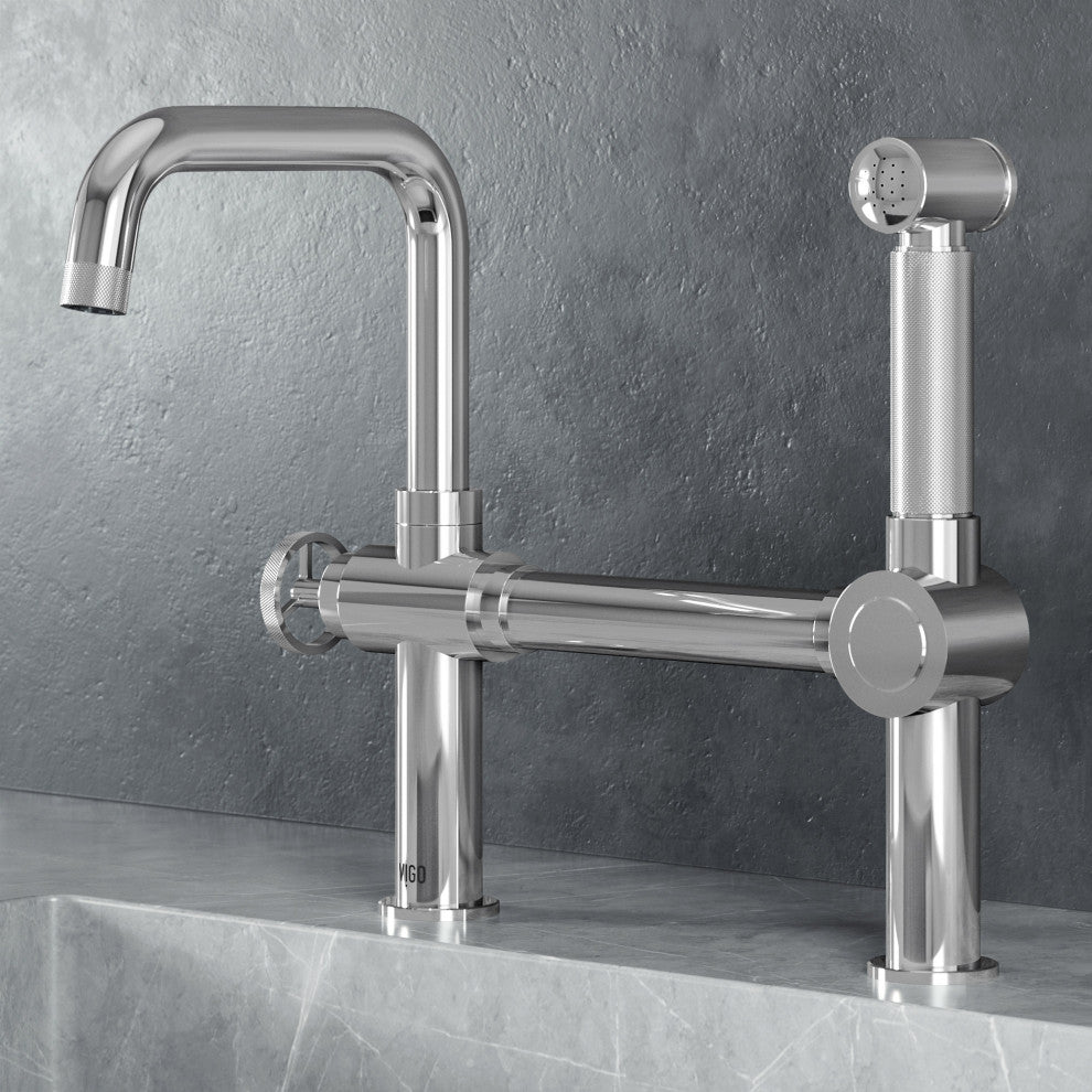 VIGO Cass 13" H Widespread Pull-Out Sprayer Kitchen Faucet, Chrome