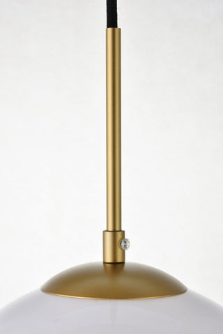 Midcentury Modern Brass And Frosted White 1-Light Pendant