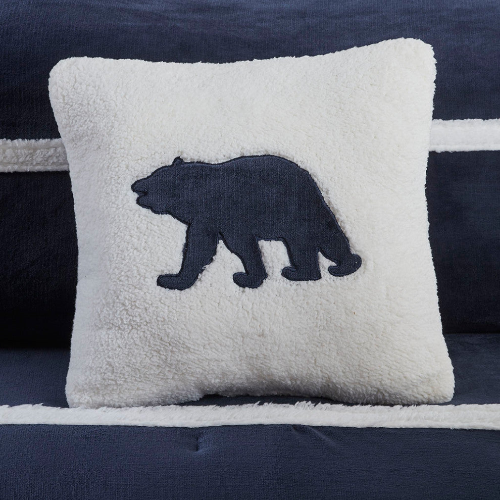 Woolrich Orlen Winter Cabin Plush to Sherpa Comforter Set, Navy Blue